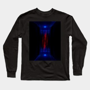 Digital collage and special processing. Entrance to some weird sci-fi room. Red and blue. Energy. Long Sleeve T-Shirt